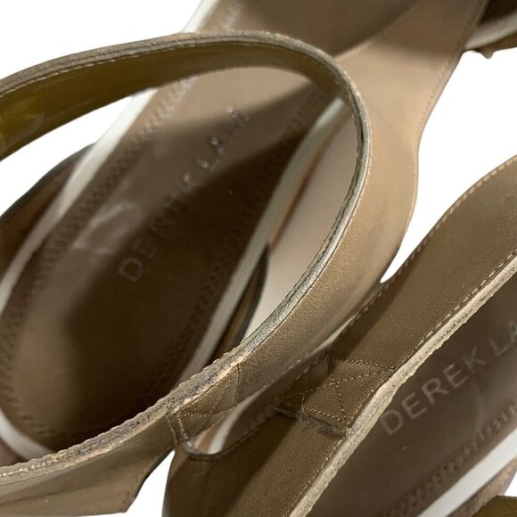 Derek Lam 38 Wedge Sandals Open Toe Side Buckle Green Brown Leather 3.5" heel - Picture 4 of 8